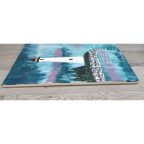 Lighthouse 16X20 Painting On Canvas Stretched Over Wood Frame, Unknown Artist - Picture 5 of 10